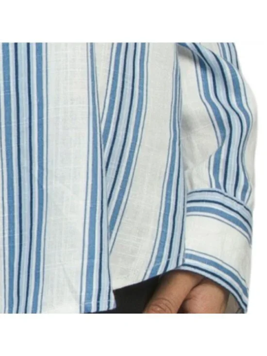 TAMARA H NAVY Linen Blend Striped Long Sleeve Shirt - Picture 4 of 4